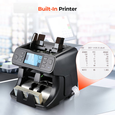 Black MUNBYN IMC40 money counter machine with built-in printer
