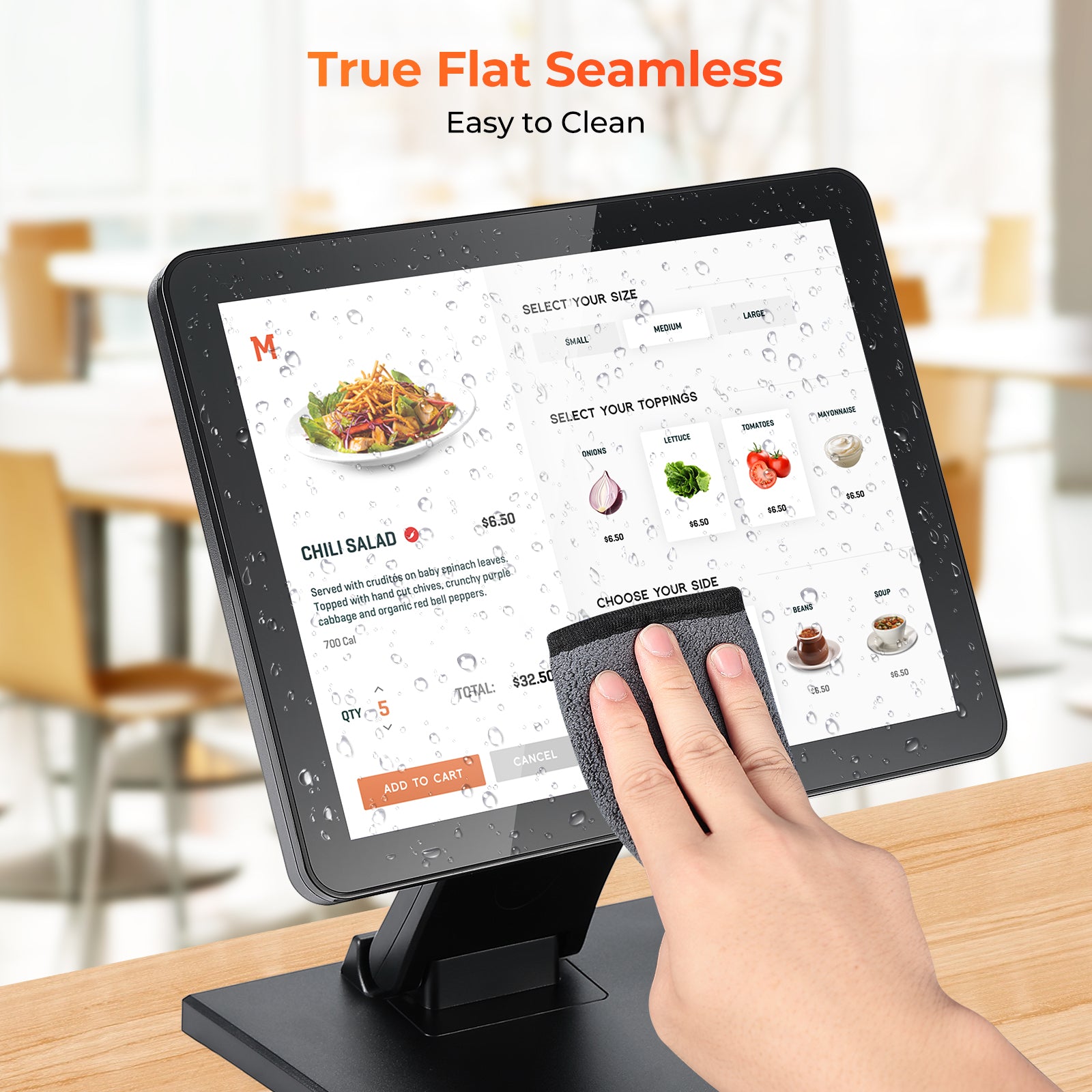MUNBYN IPTS004 touchscreen POS monitor displaying a user interface on a sleek, modern 13-inch screen.