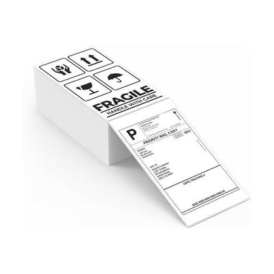 White 3x5 inch label printer paper sheets from MUNBYN, suitable for use with label printers.