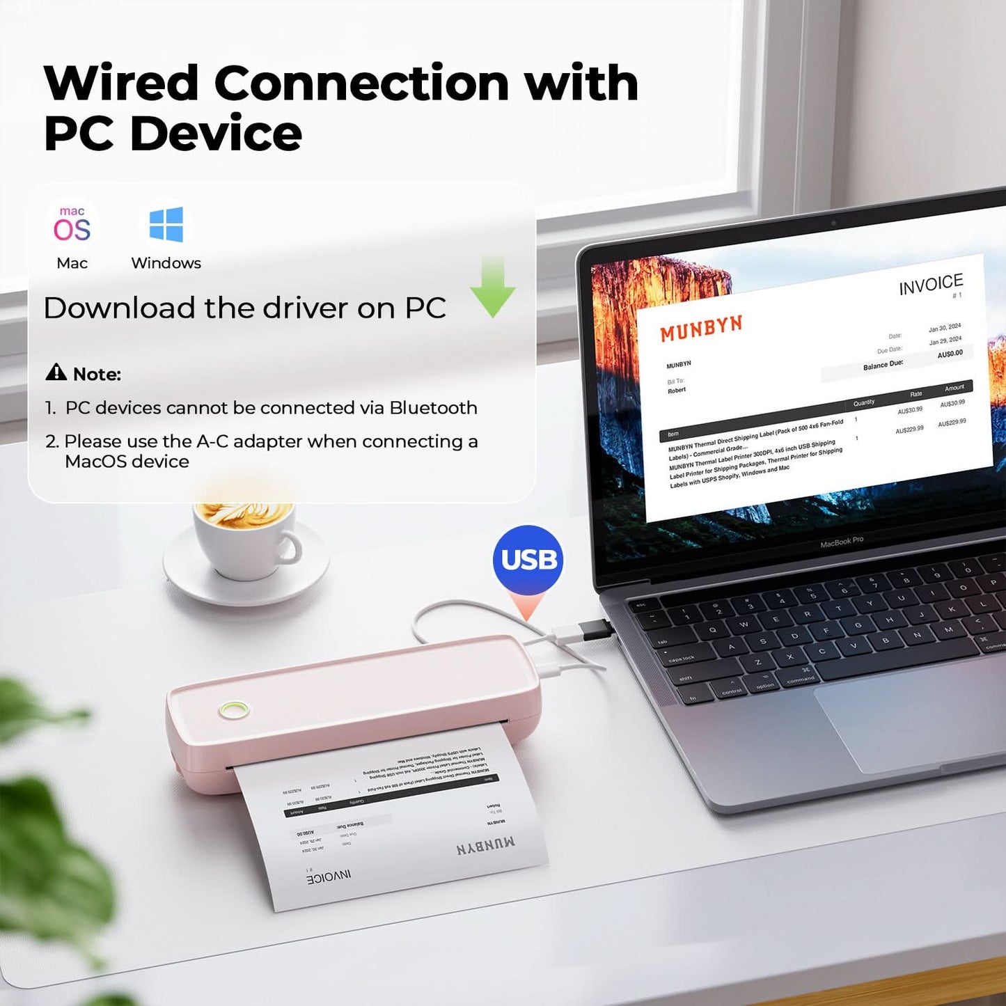 Munbyn Anywhere Office Kit ITP04 A4 Document Printer + MC240 Bluetooth Label Printer