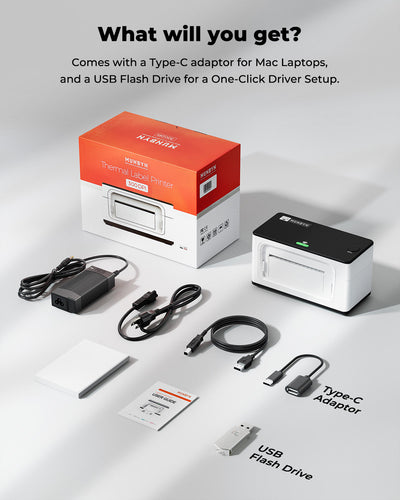 MUNBYN 941BP 300DPI Bluetooth Printer & Rectangle Labels Supplement Product Starter Kit