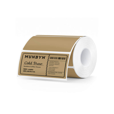 Rectangle labels printed on MUNBYN label printer paper, 4x2 inches, shown on LG009-BWTYEB background.