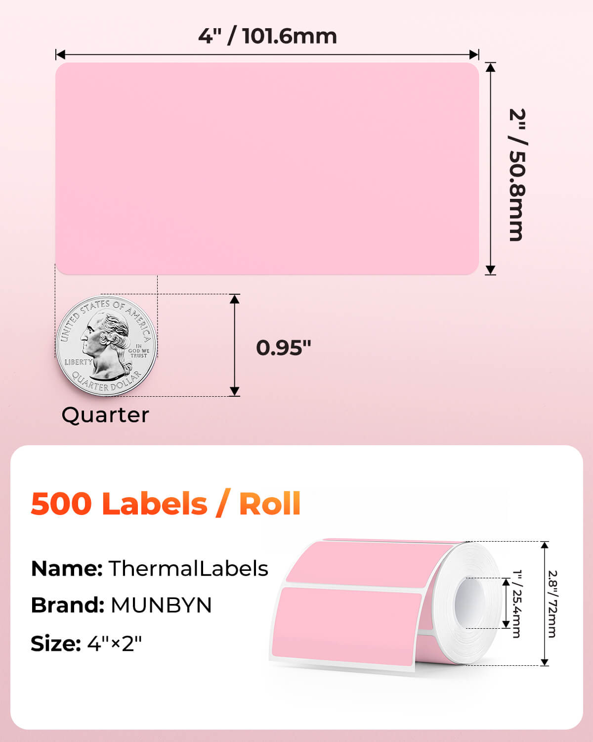 Munbyn 4"x2" Generic Rectangle Series Thermal Labels (500/Roll)