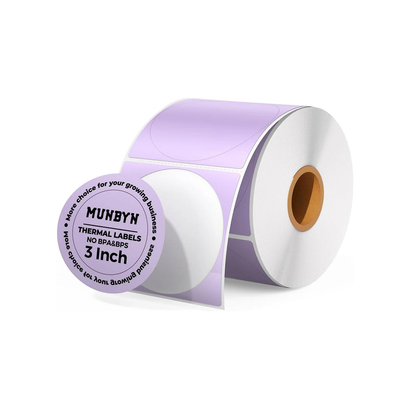 3-inch circle labels printed on MUNBYN label printer paper, shown in a close-up image with neatly aligned labels.
