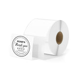 White 3x3 inch square labels printed on MUNBYN label printer paper, ready for labeling or organization.
