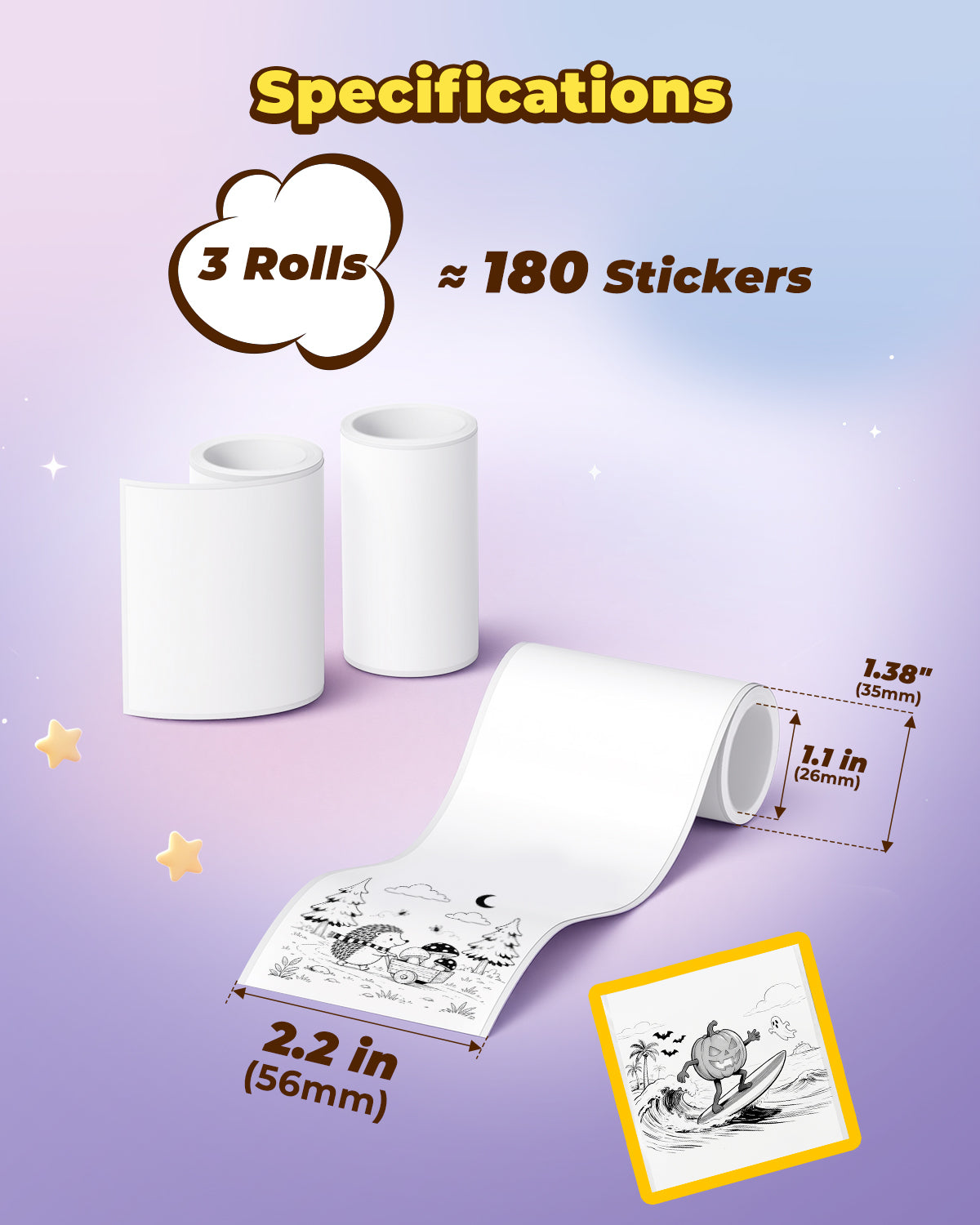 MUNBYN SP01 AI Printer Thermal Sticker Paper Refill | 2.2" x 122", 3 Rolls