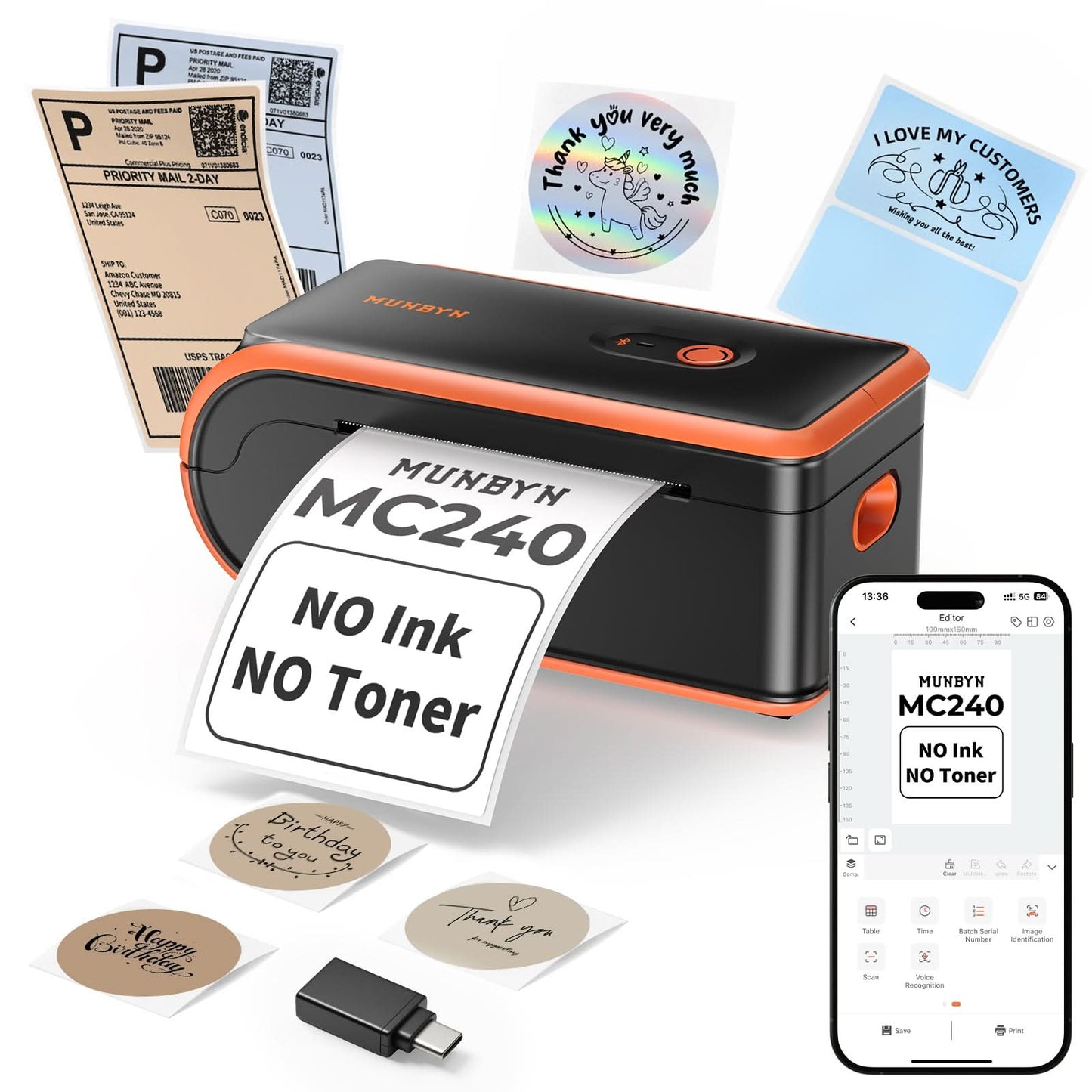 Munbyn Anywhere Office Kit ITP04 A4 Document Printer + MC240 Bluetooth Label Printer