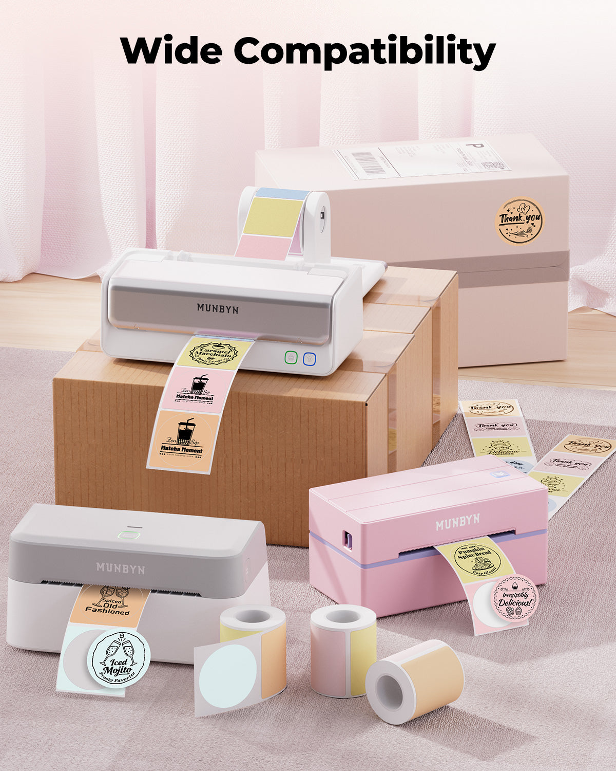 MUNBYN 2" Macaron Round Thermal Labels for Product and Packaging Stickers