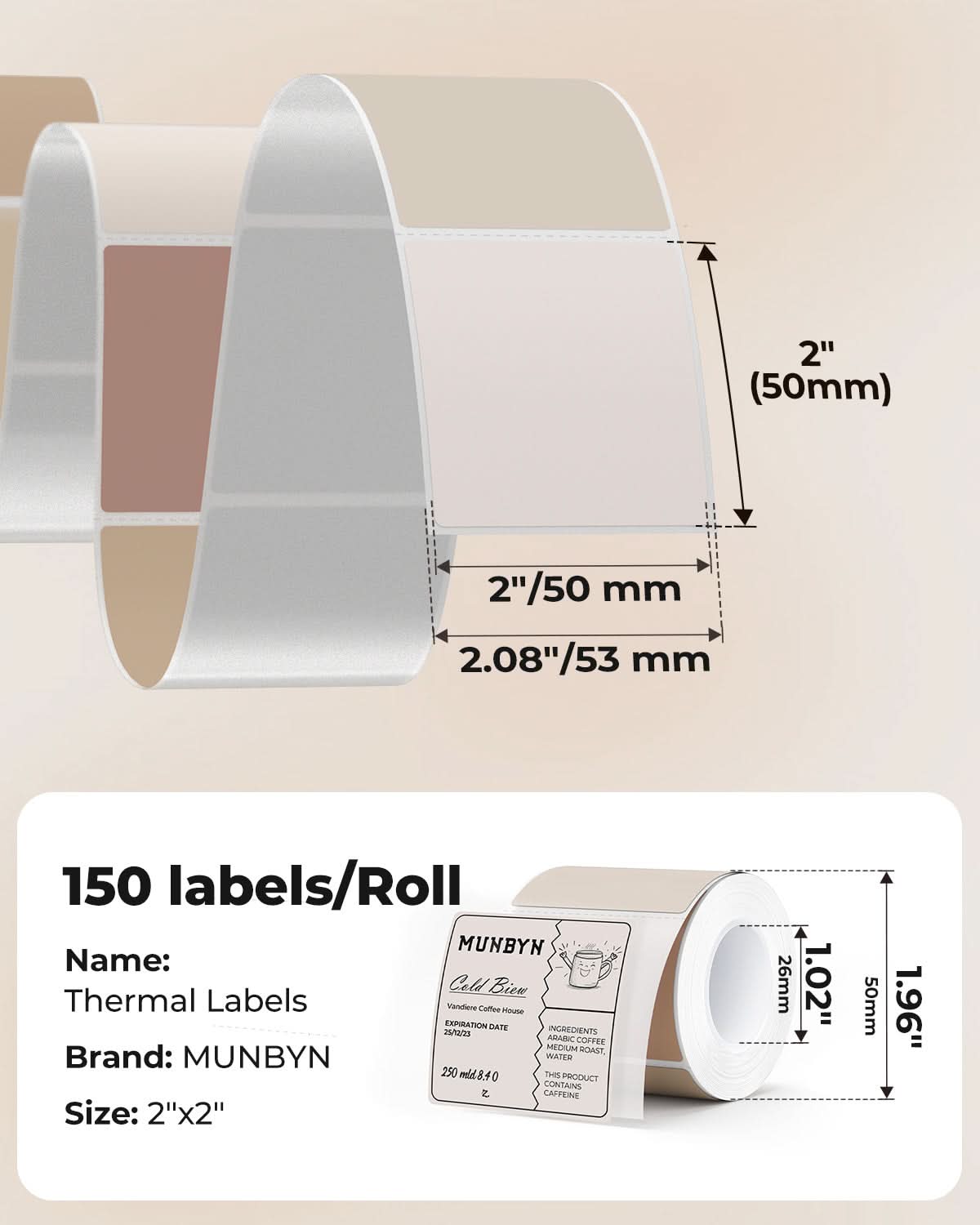 MUNBYN 2" Morandi Square Thermal Labels