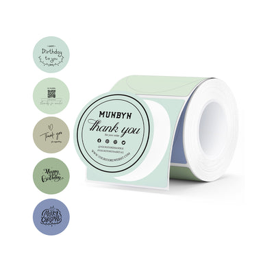 2-inch Morandi label printer paper from MUNBYN with pastel-colored labels ready for printing.