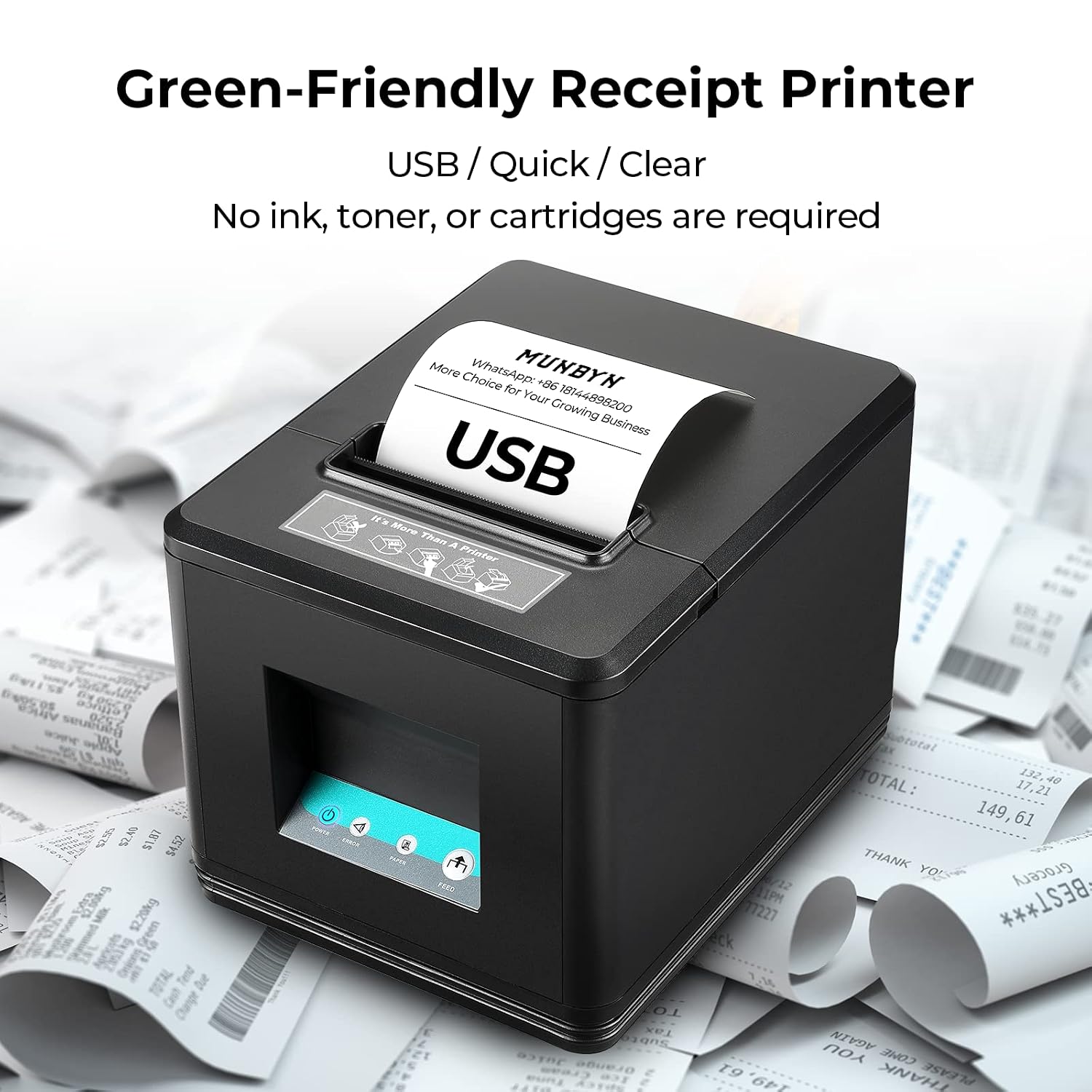 MUNBYN P098 ink-free USB receipt printer in use
