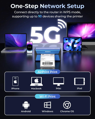 MUNBYN RealWriter 401AP 300DPI AirPrint Wireless Printer & Rectangle Labels Beauty Product Basic Kit