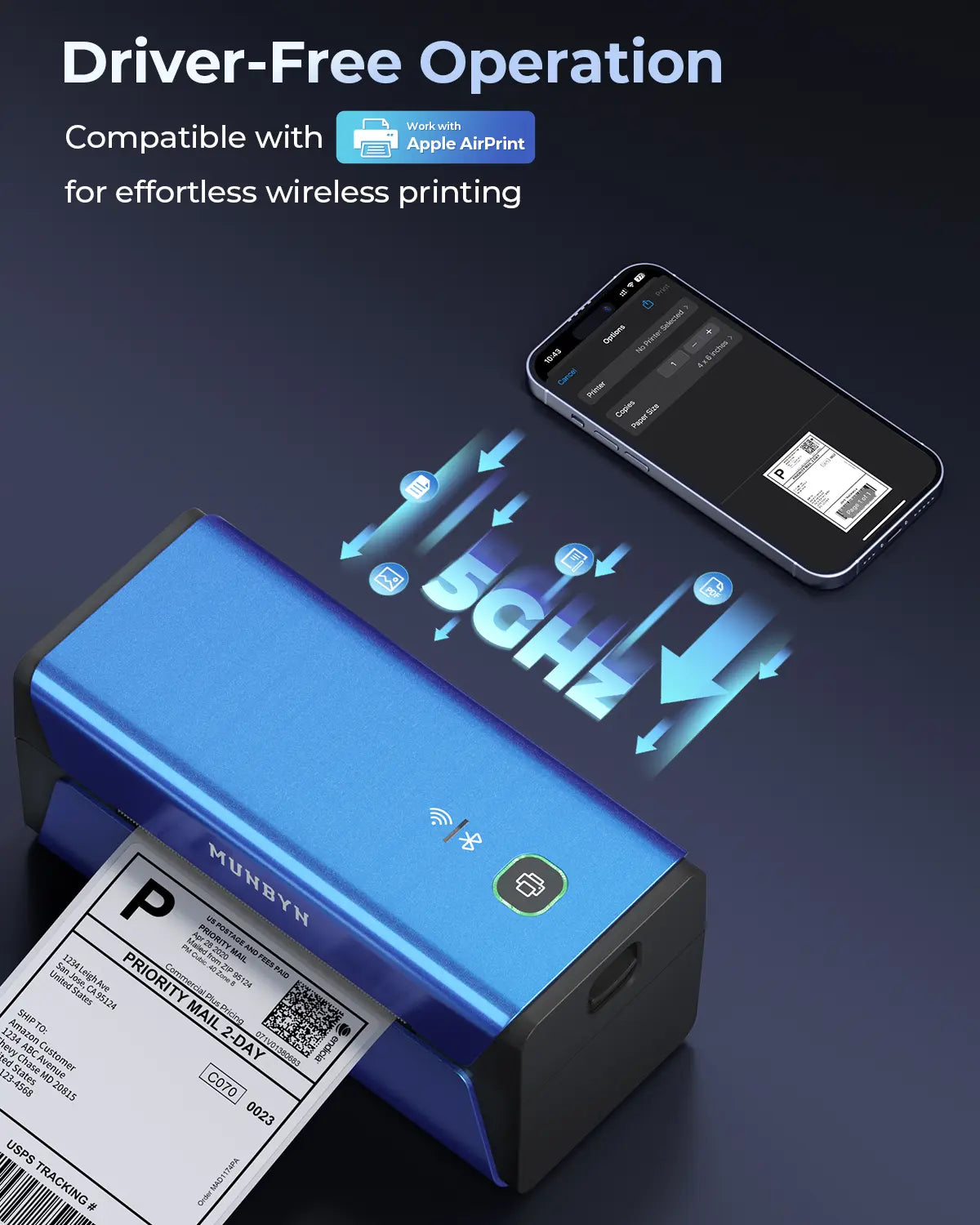MUNBYN RealWriter 401AP 300DPI AirPrint Wireless Printer & Rectangle Labels Pet Packaging Branding Kit