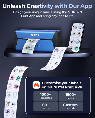 MUNBYN RealWriter 401AP 300DPI AirPrint Wireless Printer & Rectangle Labels Clothing Product Retail Kit