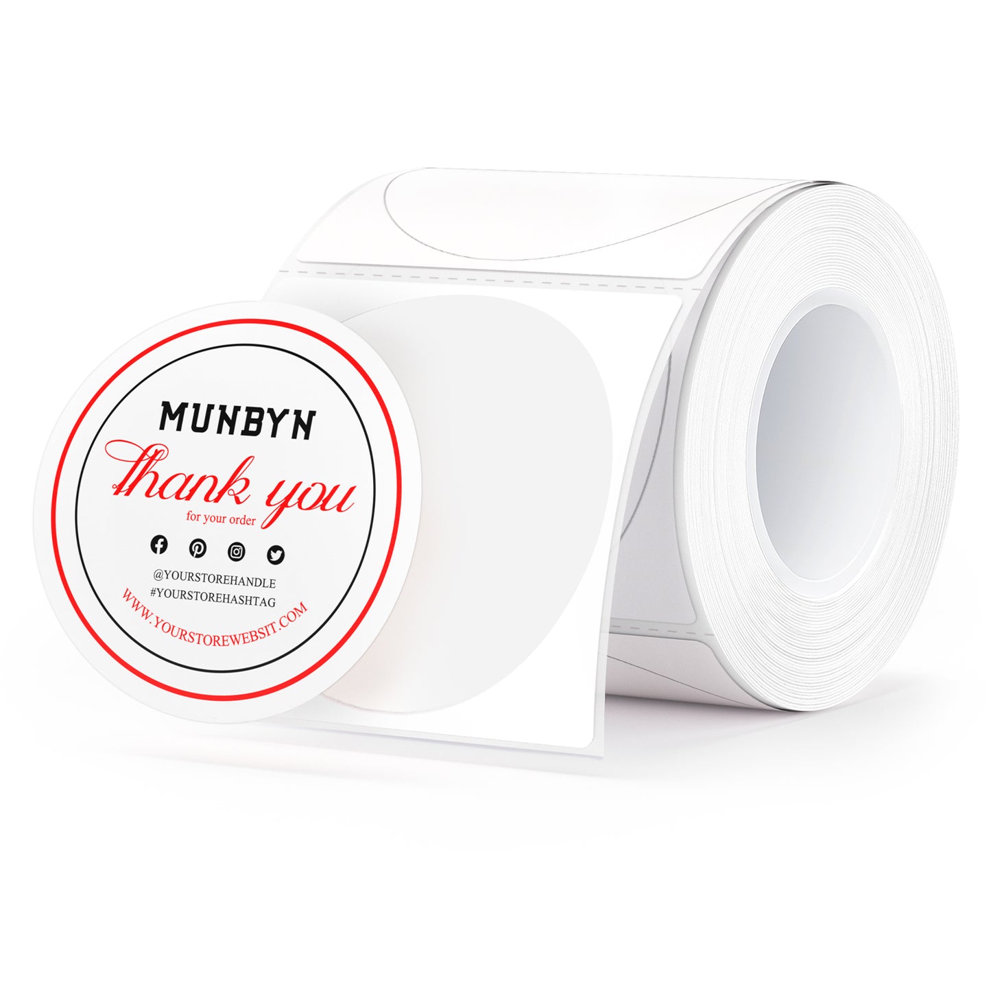 MUNBYN 2" Round Dual Color Blue&Black Red&Black Thermal Labels 150/Roll