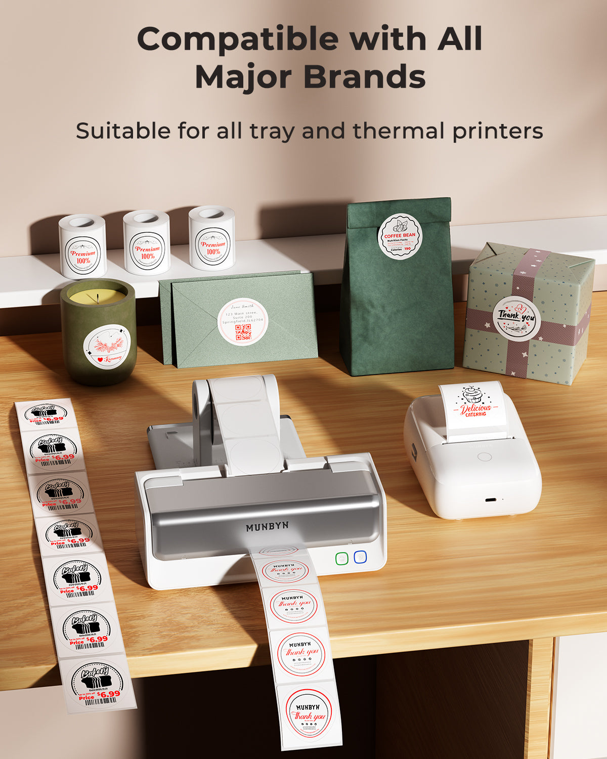 MUNBYN 2" Round Dual Color Blue&Black Red&Black Thermal Labels 150/Roll