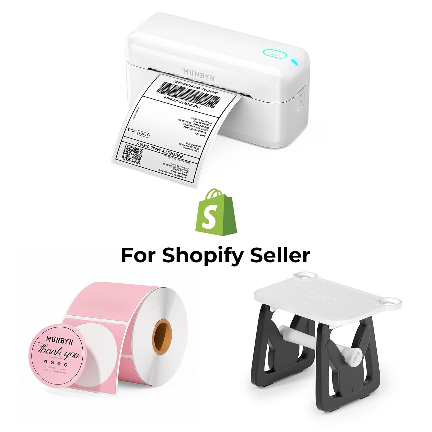 MUNBYN RealWriter 402B Bluetooth Printer & Circle Labels Shopify Packaging & Branding Elegant Kit
