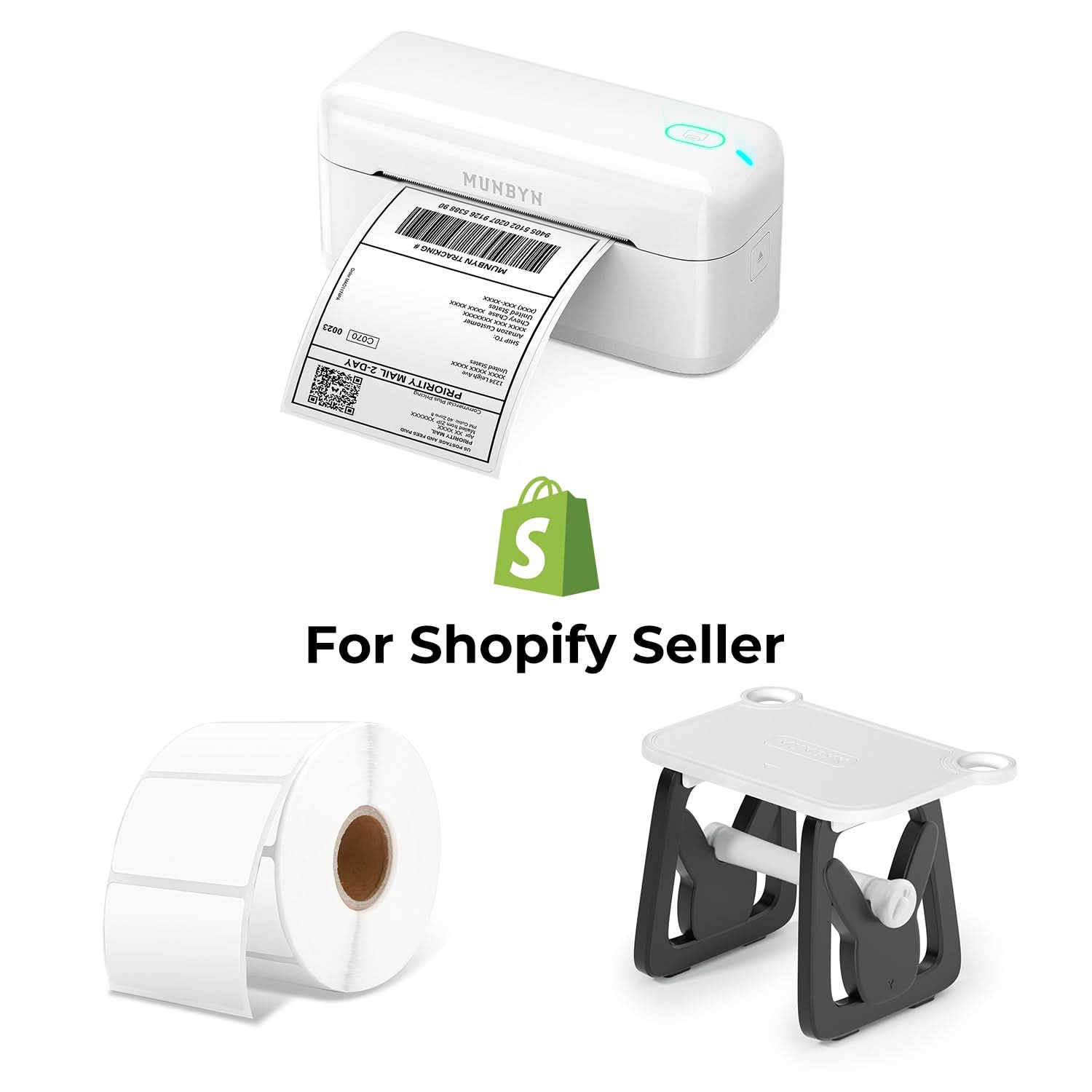 MUNBYN RealWriter 402B Bluetooth Printer & Rectangle Labels Shopify Product Labeling Elegant Kit