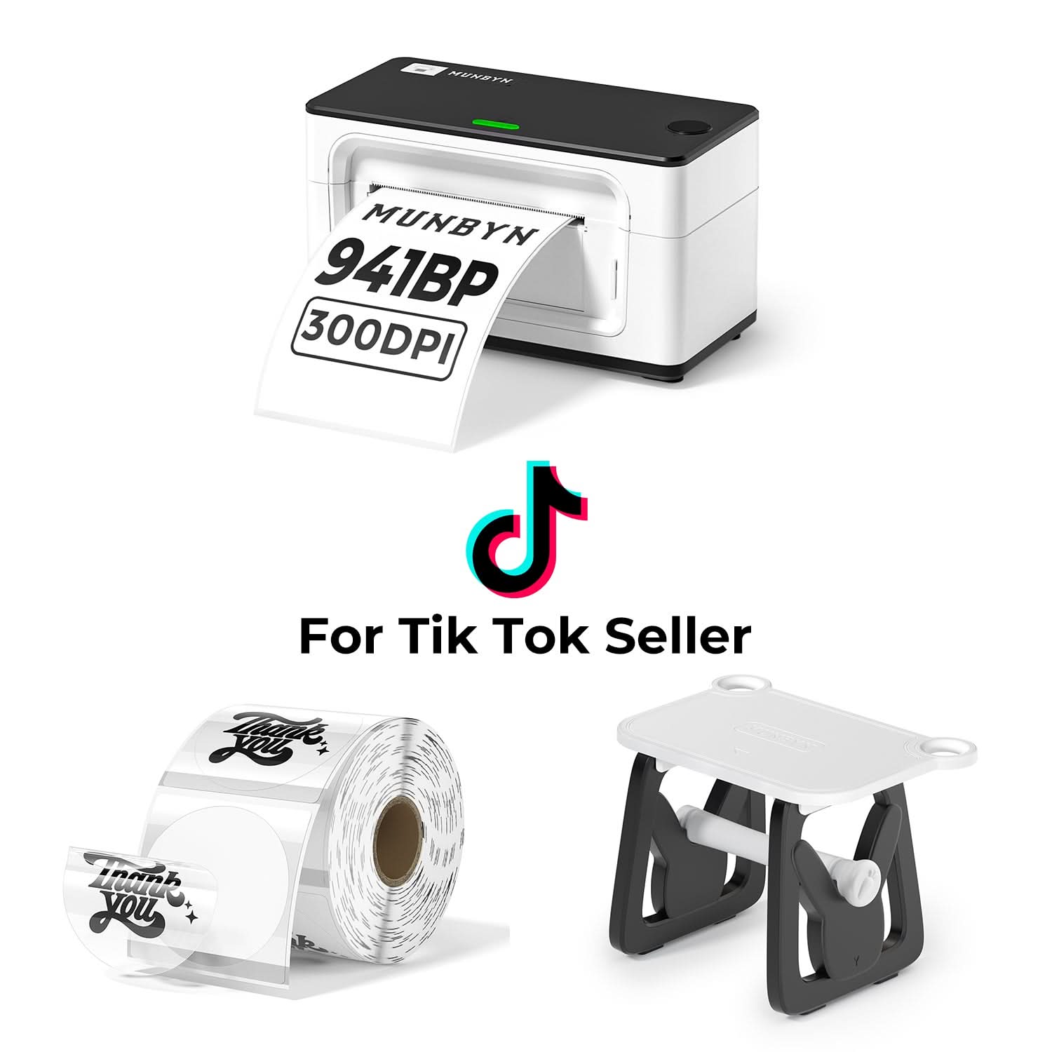 MUNBYN RealWriter 941BP 300DPI Bluetooth Printer & Transparent Labels TikTok Product Labelling Ultra HD Kit