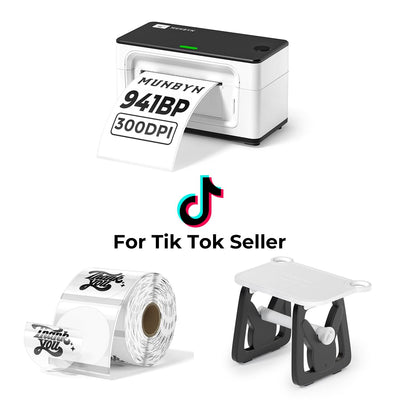 MUNBYN RealWriter 941BP 300DPI Bluetooth Printer & Transparent Labels TikTok Product Labelling Ultra HD Kit