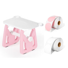 The label holder bundle includes a 3-in-1 pink label holder and two rolls of thermal labels.
