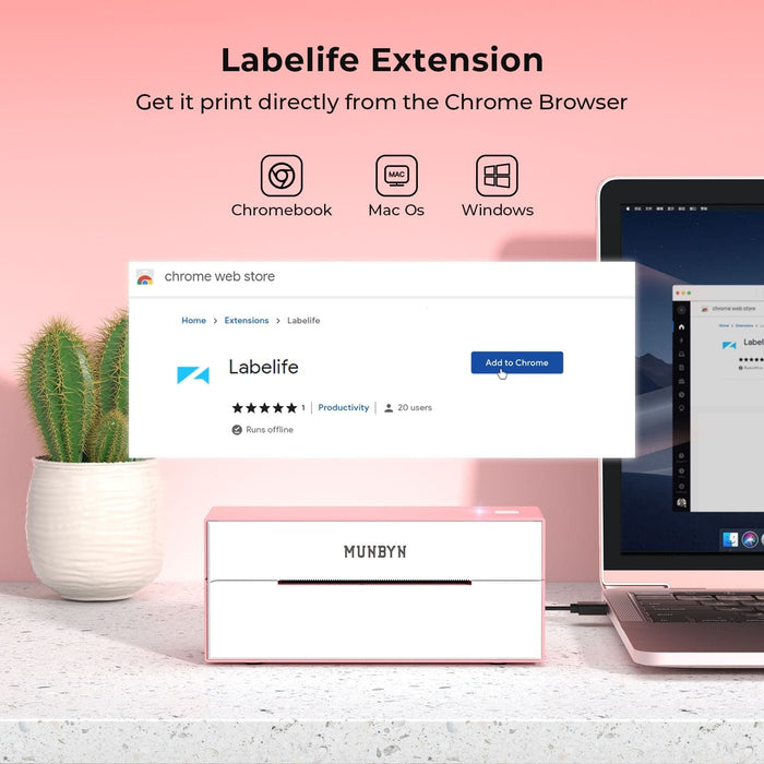 MUNBYN Bluetooth label printer is compatible with Windows, Mac os and Chromebook.