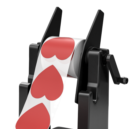 Heart Shape Stickers on a black label roll holder