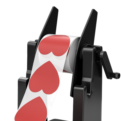 Heart Shape Stickers on a black label roll holder