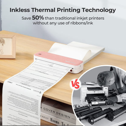 MUNBYN inkless A4 portable printer eliminates the need for expensive ink or toner cartridges.