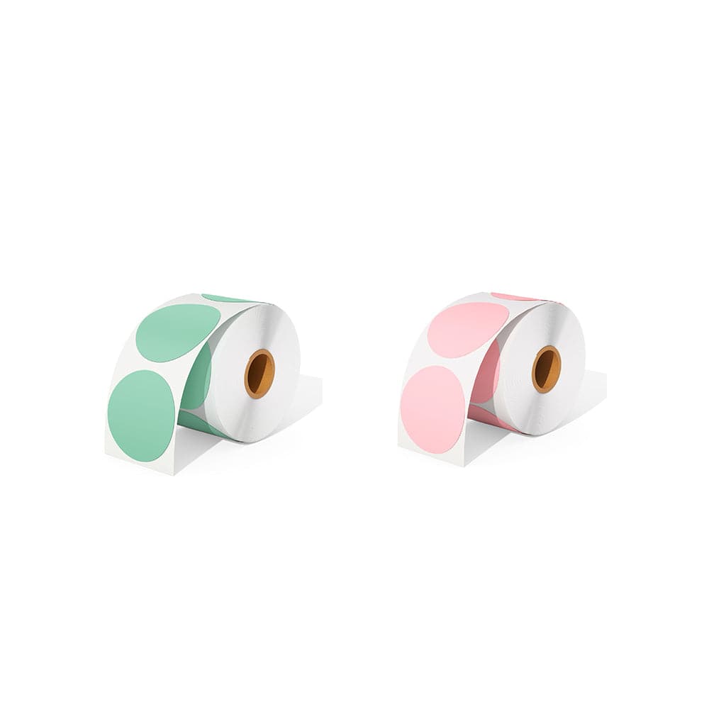 green and pink circle labels