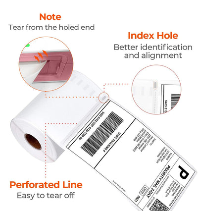MUNBYN 4x6 inch shipping roll labels on label printer paper for shipping and packaging applications.