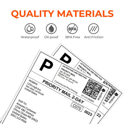 B6 label printer paper roll with 4x6 inch shipping labels from MUNBYN, designed for shipping and mailing purposes