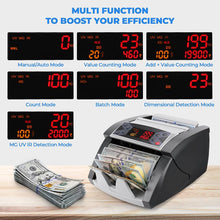 MUNBYN IMC03 Money Counter Machine Count Value of Bills, USD/EUR, UV/MG/IR/DD/DBL/HLF/CHN Counterfeit Detection Bill Counter, Add Batch 1,300 Bills/Min, External Display Cash Counter